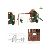 Kiddoro Little Heroes HQ Swing Set | Wooden Outdoor Playground with Tube Slide