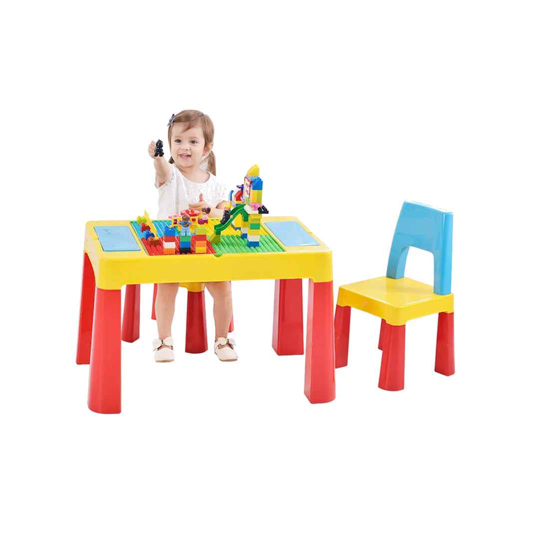 Multifunction Kids Activity Table & 2 Chairs Set with Storage - Lego Compatible Play Table - Toyspry