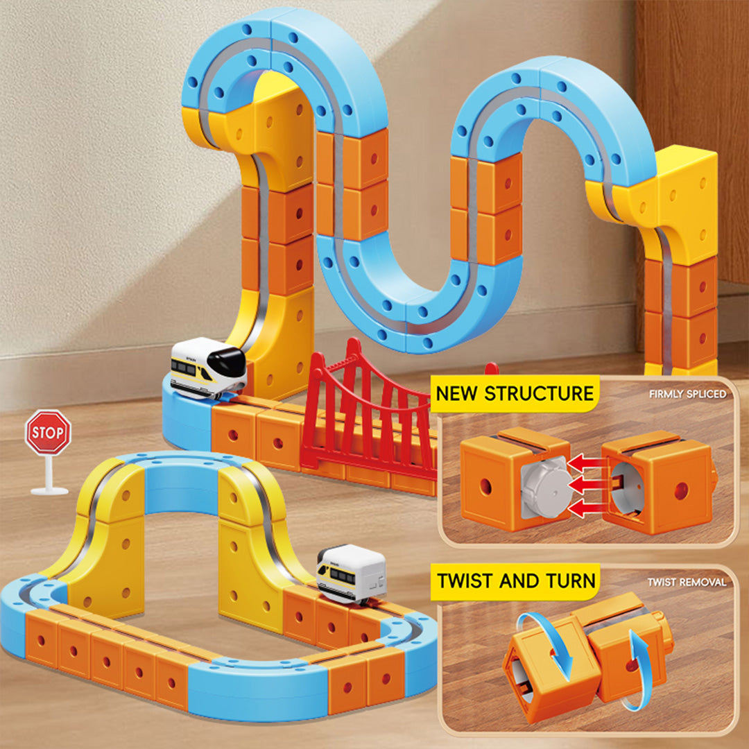 building a 3D loop with non-toxic toys magnetic blocks.
