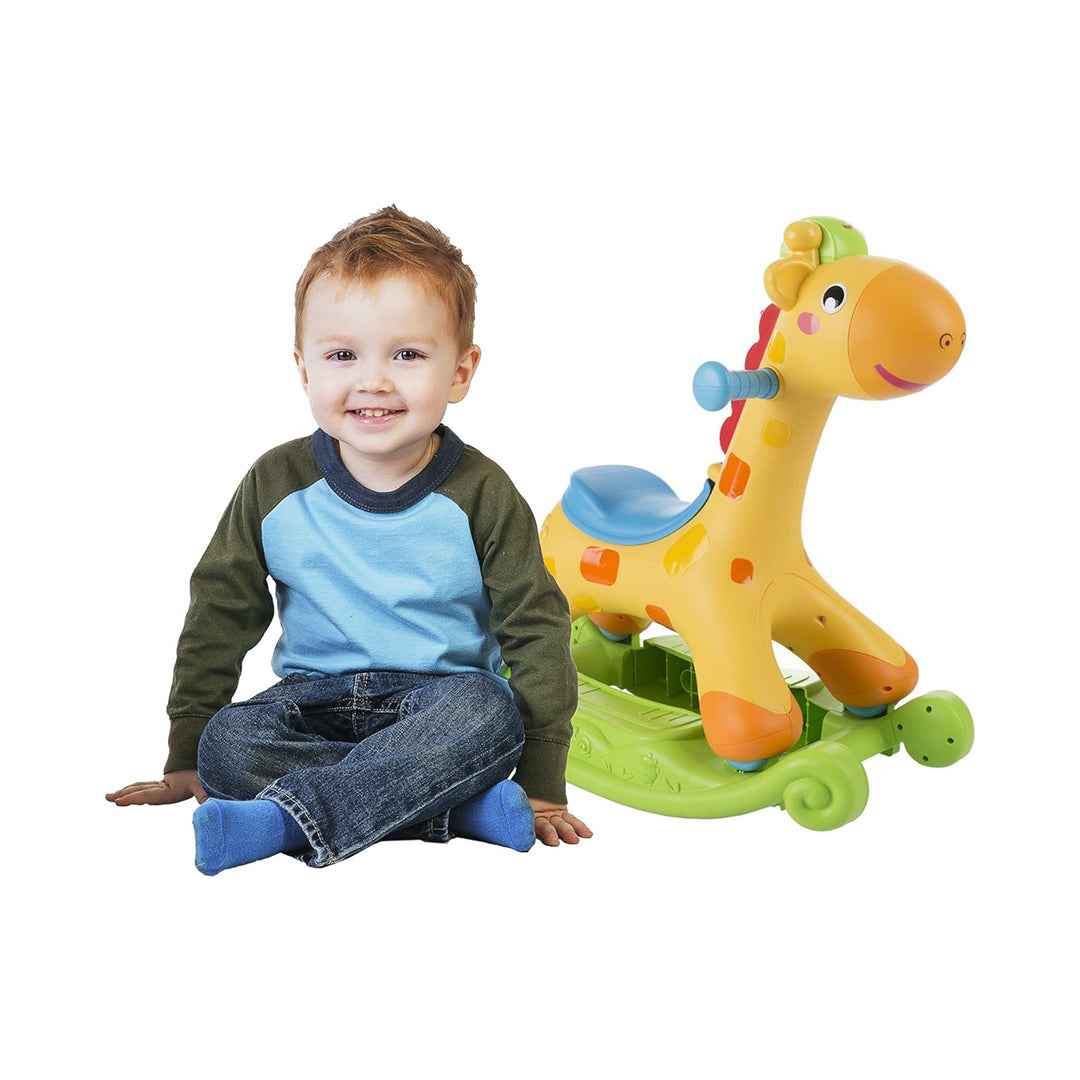 2-in-1 Giraffe Ride-On Toy with Lights and Music - Kids rocking chair Horse and baby Walker