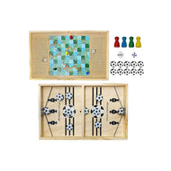 Wooden Tabletop Board Game for Kids: 2-in-1 Slingshot Puck Soccer & Snakes and Ladders