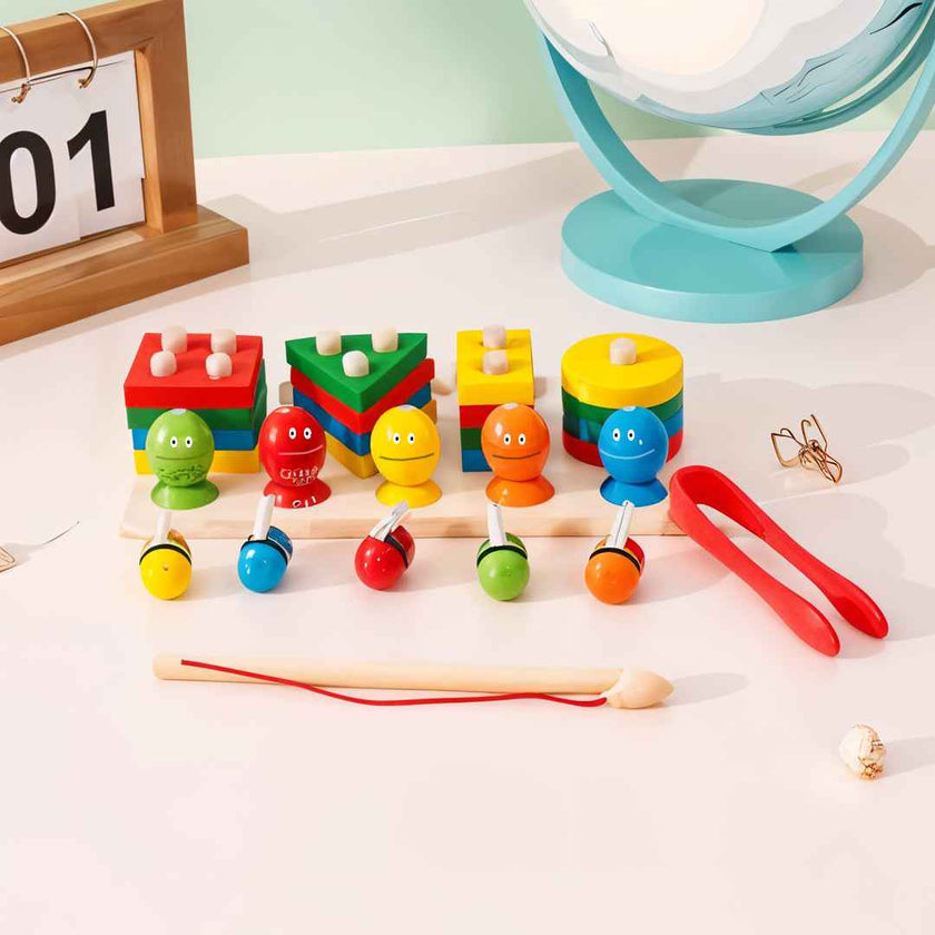 3-in-1 Magnetic Fishing Game with Stacking Columns - Educational Toy for Kids