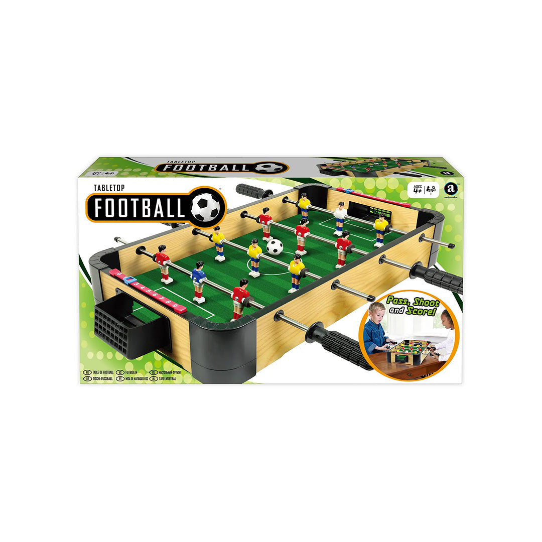 The AMBASSADOR Green Mini Tabletop Foosball Game Set Box