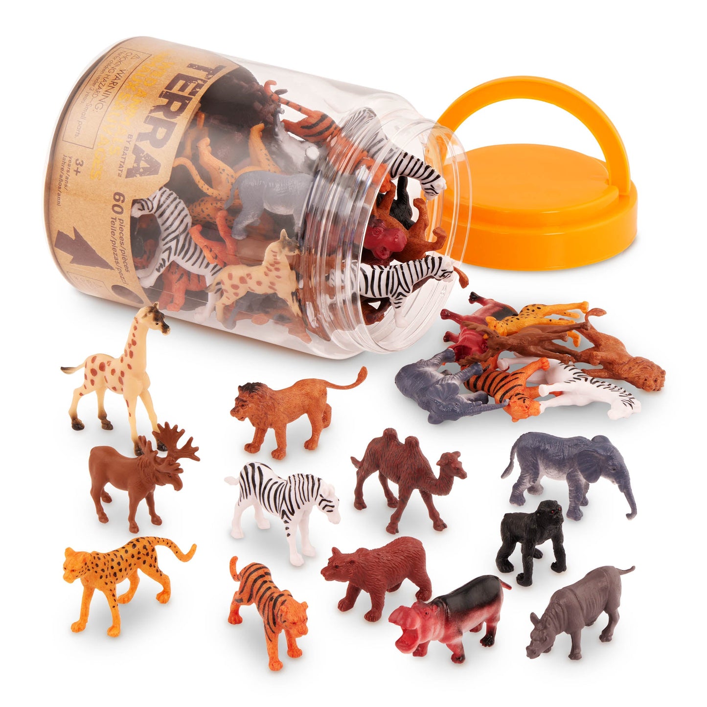 Terra Miniature Wild Animals in a Tube - 60 Piece Animal Toy Set for Kids - Toyspry