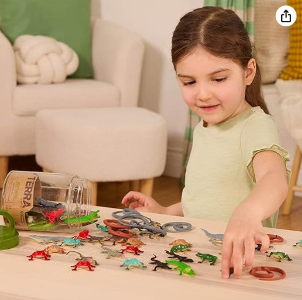 Terra miniature reptiles toy set & Amphibians in a Tube - 60 Piece Animal Toy Set for Kids