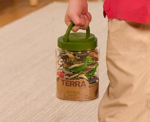 Terra Miniature Reptiles & Amphibians in a Tube - 60 Piece Animal Toy Set for Kids - Toyspry