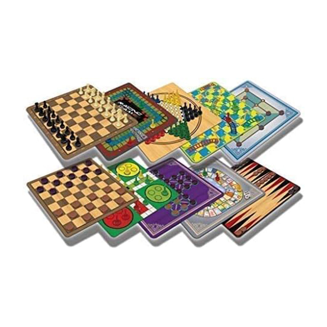 A close-up of a game in progress, such as Snakes & Ladders or Chess, from the set

