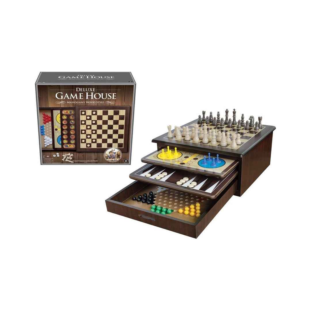 Ambassador Craftsman Deluxe Game House | 10-in-1 Classic Educational Board Games Set