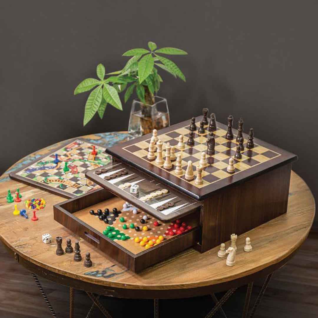 Ambassador Craftsman Deluxe Game House | 10-in-1 Classic Educational Board Games Set