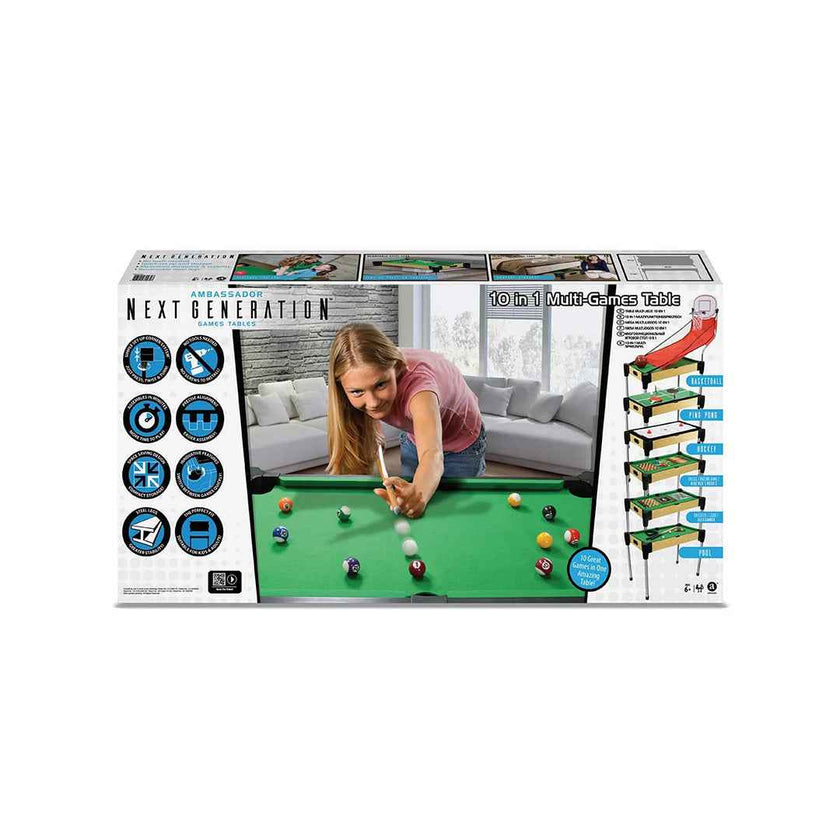 Ambassador Green 10-in-1 Tabletop Pool Table (92 cm) | Portable Educational Game for Kids