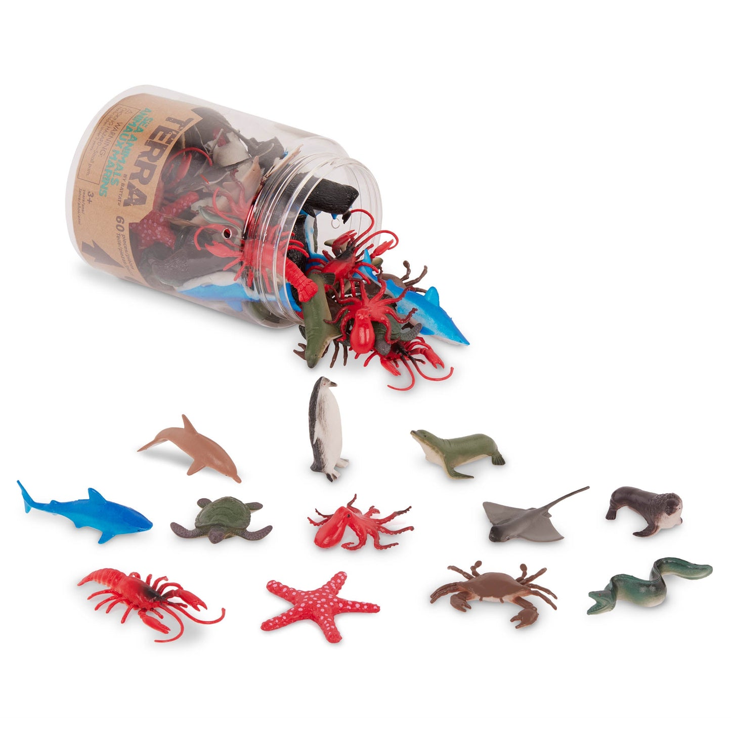 Terra 60-Piece Ocean Animal Figurines Playset - Miniature Sea Animal Toys for Kids - Toyspry