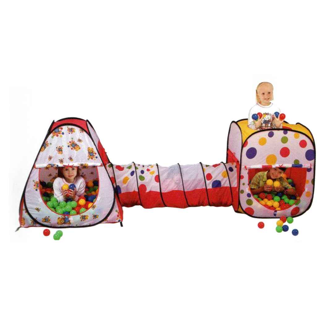 Kids Ball House with Tunnel and 2 Playhouses - Play Tent with 100 Balls