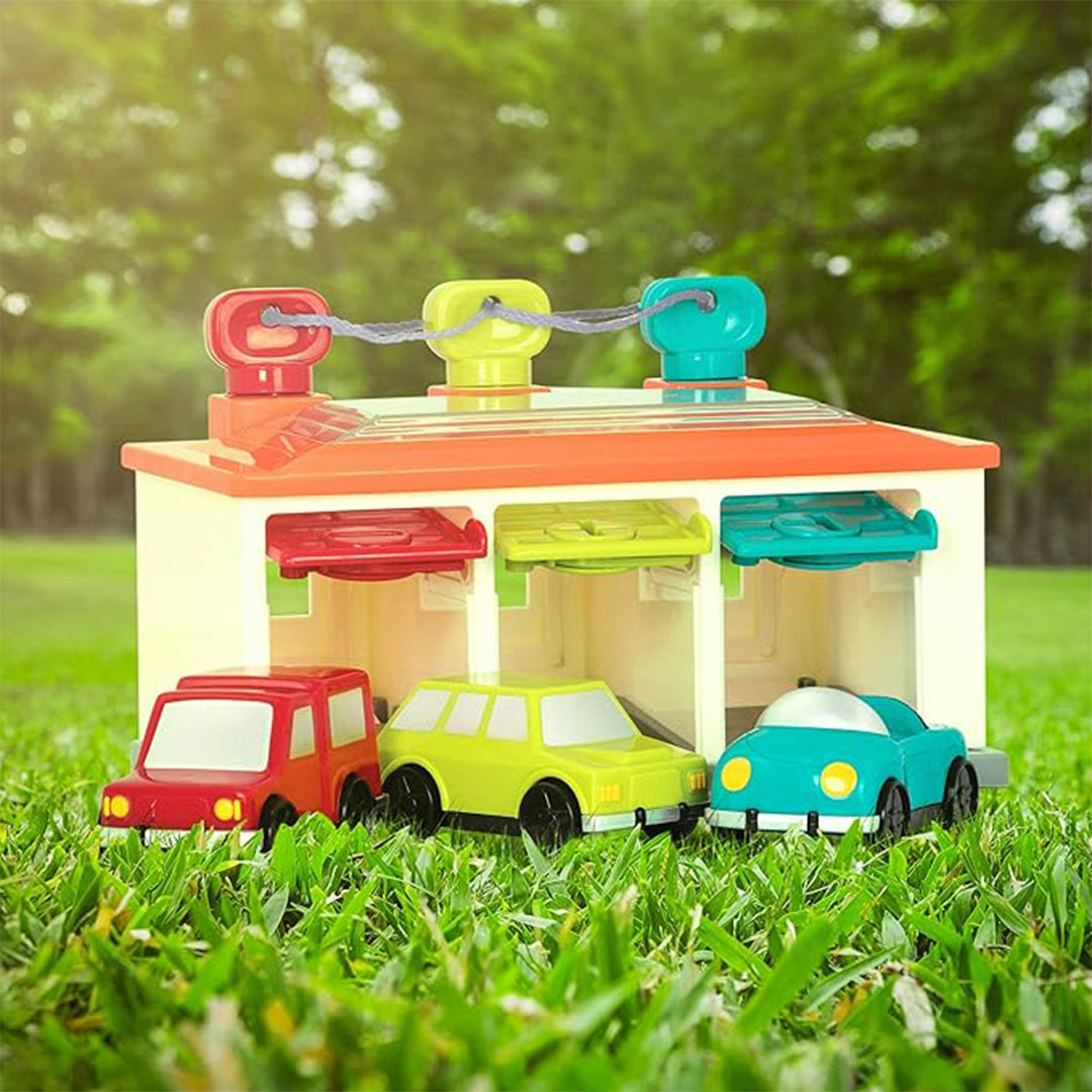 Battat Toy Garage with 3 Cars and Keys: Interactive Fun!