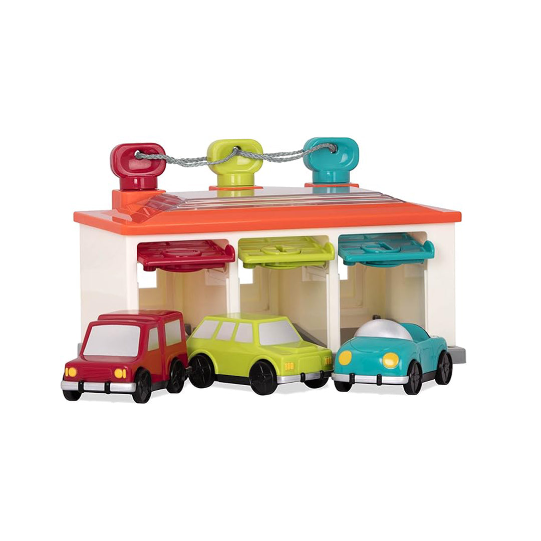 Battat Toy Garage with 3 Cars and Keys: Interactive Fun!