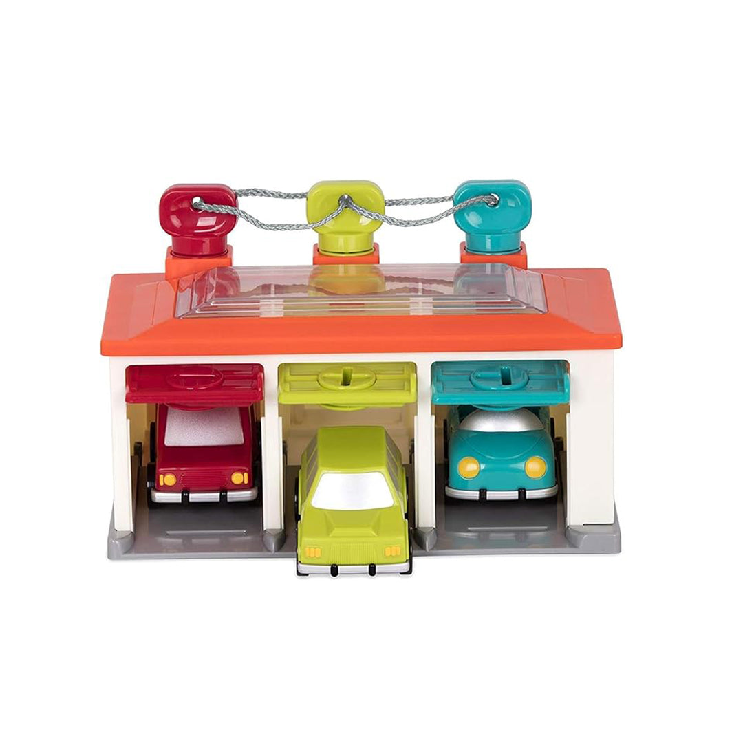 Battat Toy Garage with 3 Cars and Keys: Interactive Fun!