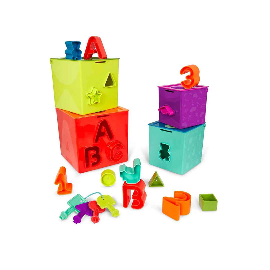 Battat Lock & Learn Cubes: Shape Sorter Cognitive Development Toy - Toyspry