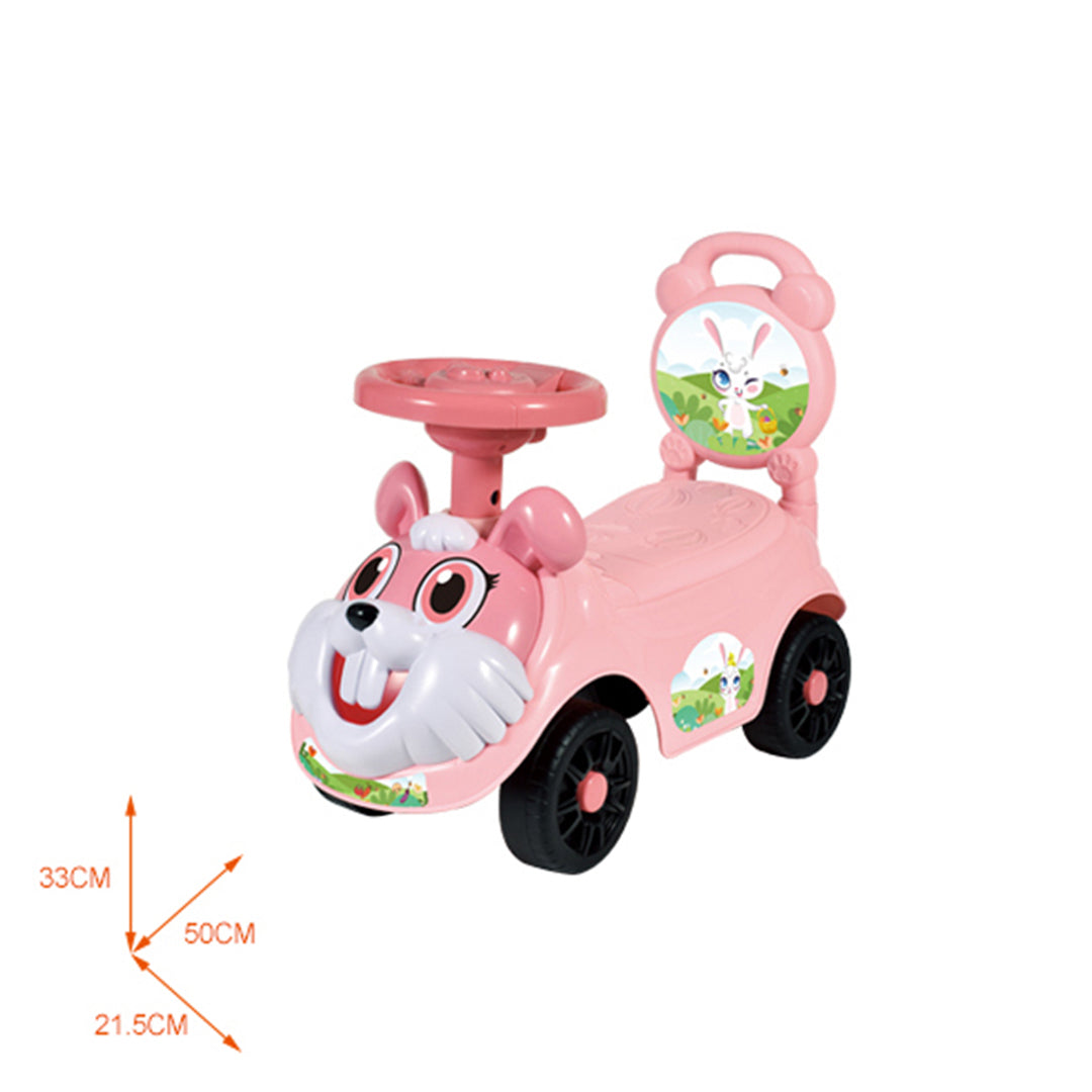 Pink Cartoon Bunny Ride-On Car for educational toys for 1 year old.
