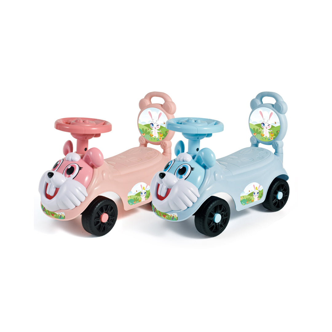 Pink Cartoon Bunny Ride-On Car for educational toys for 1 year old.
