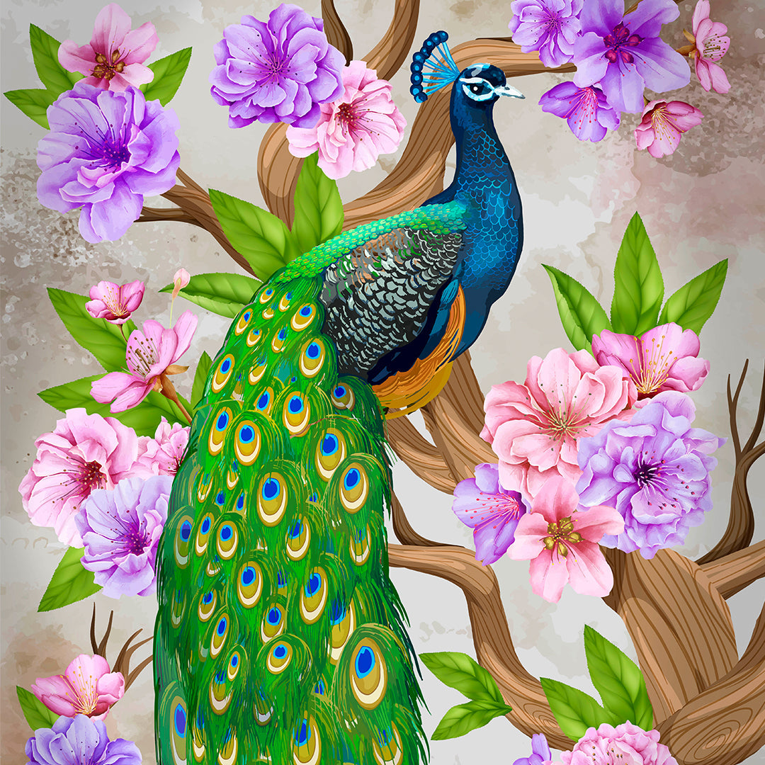 Peacock Peony Crystal Art Scroll Kit - 35x45cm Diamond Painting Wall Art