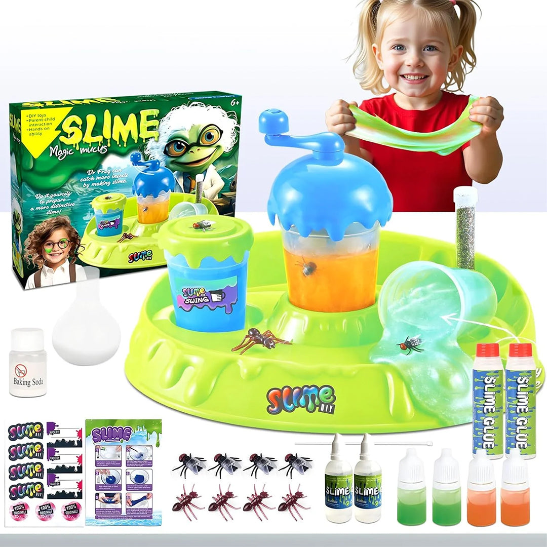 Child using activity toys to mix glow-in-the-dark slime.