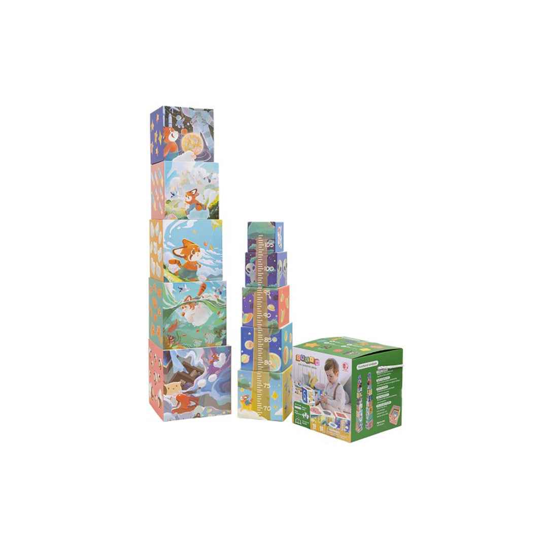 Educational Jenga Toys for Kids with Cubes, Pyramid, and Height Chart - Learning Game for Toddlers