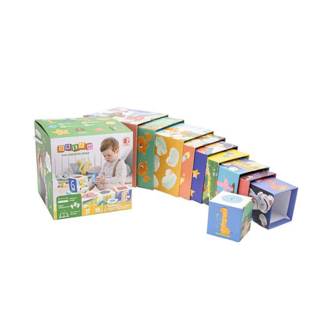 Educational Jenga Toys for Kids with Cubes, Pyramid, and Height Chart - Learning Game for Toddlers
