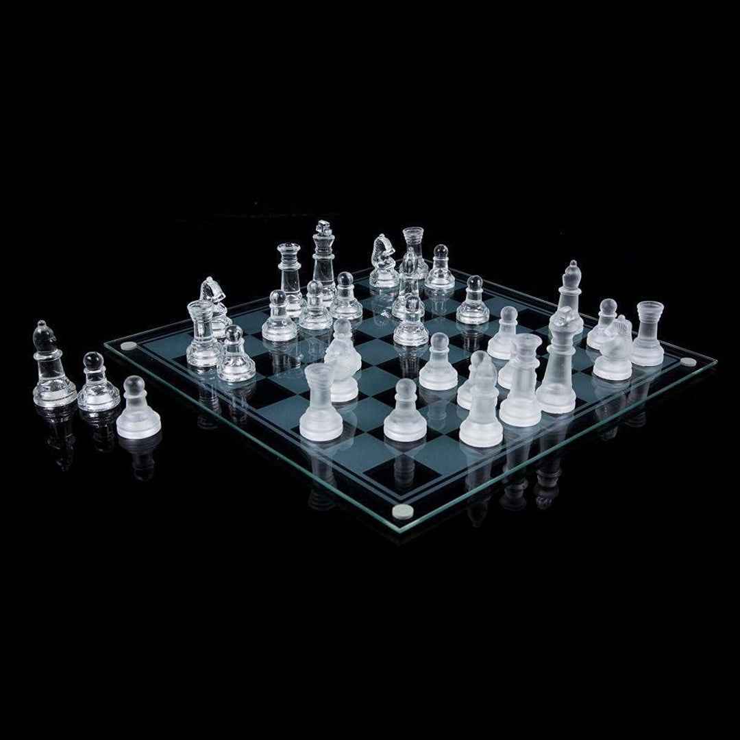 Elegant Glass Chess Set | Complete Chess Board with Felted Pieces