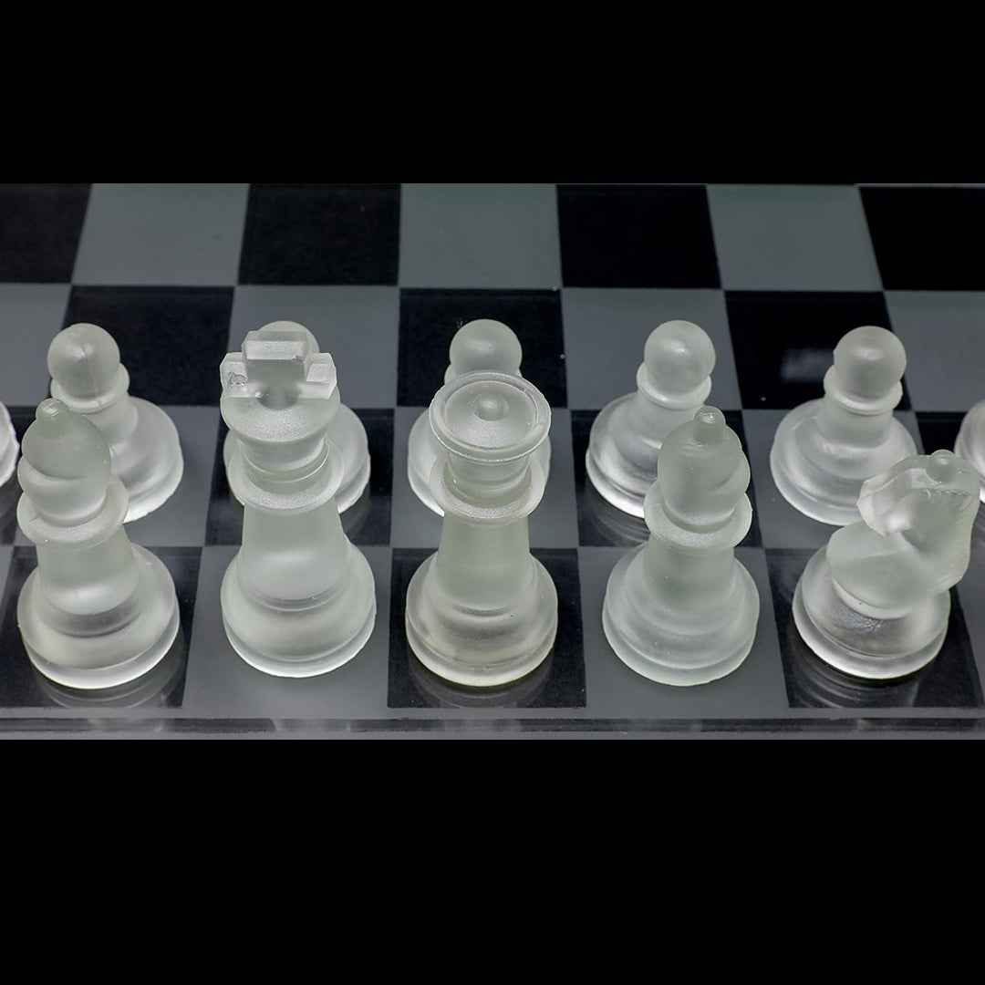 Elegant Glass Chess Set | Complete Chess Board with Felted Pieces
