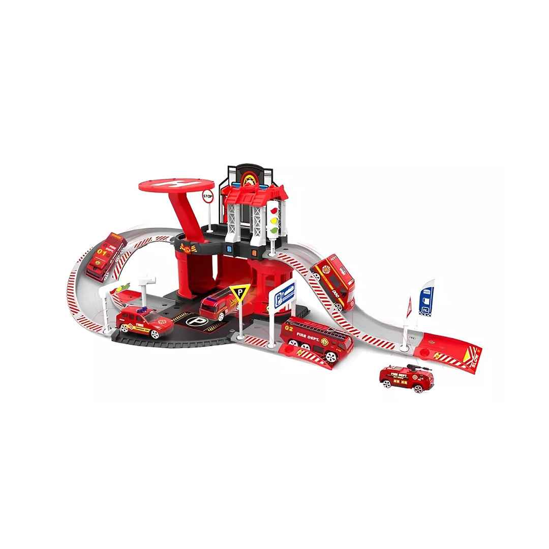 Fire Station Track DIY Playset with Vehicles - 42 Piece Firefighter Toy for Kids