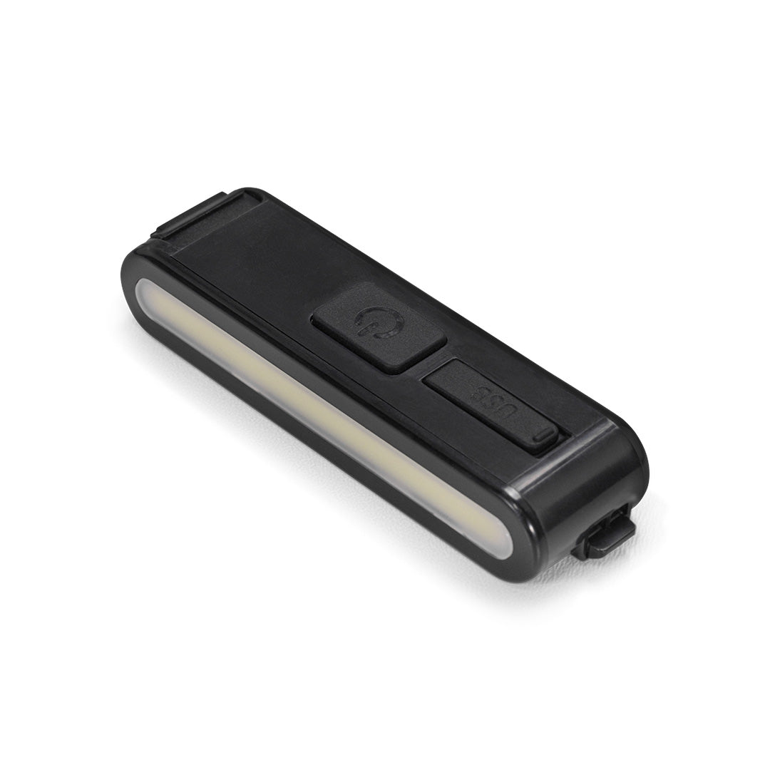 Front view of the sleek black Joolz LED safety light, designed to clip onto Joolz Aer+ and Day5 stroller frames.