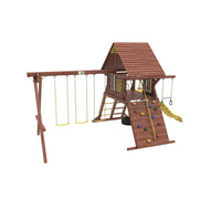 Kiddoro Discovery Den Swing Set | Wooden Outdoor Playground with Tire Swing