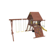 Kiddoro Discovery Den Swing Set | Wooden Outdoor Playground with Tire Swing