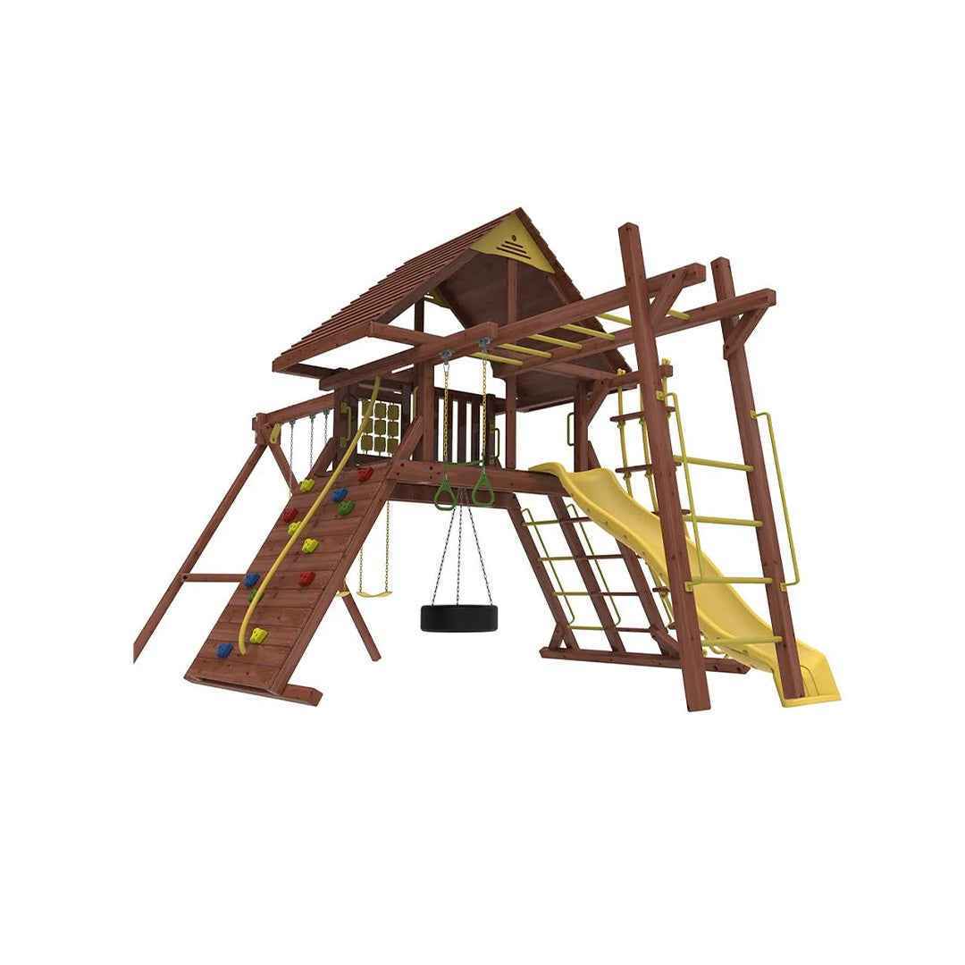 Kiddoro Discovery Den Swing Set | Wooden Outdoor Playground with Monkey Bars (Copy)