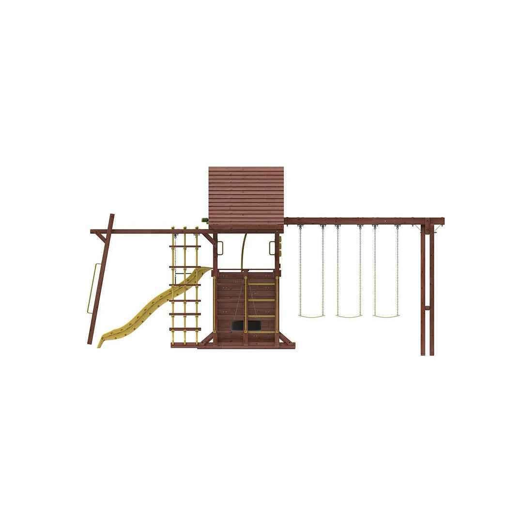 Kiddoro Discovery Den Swing Set | Wooden Outdoor Playground with Monkey Bars