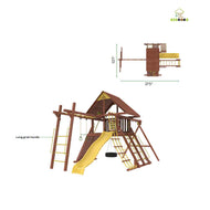 Kiddoro Discovery Den Swing Set | Wooden Outdoor Playground with Monkey Bars