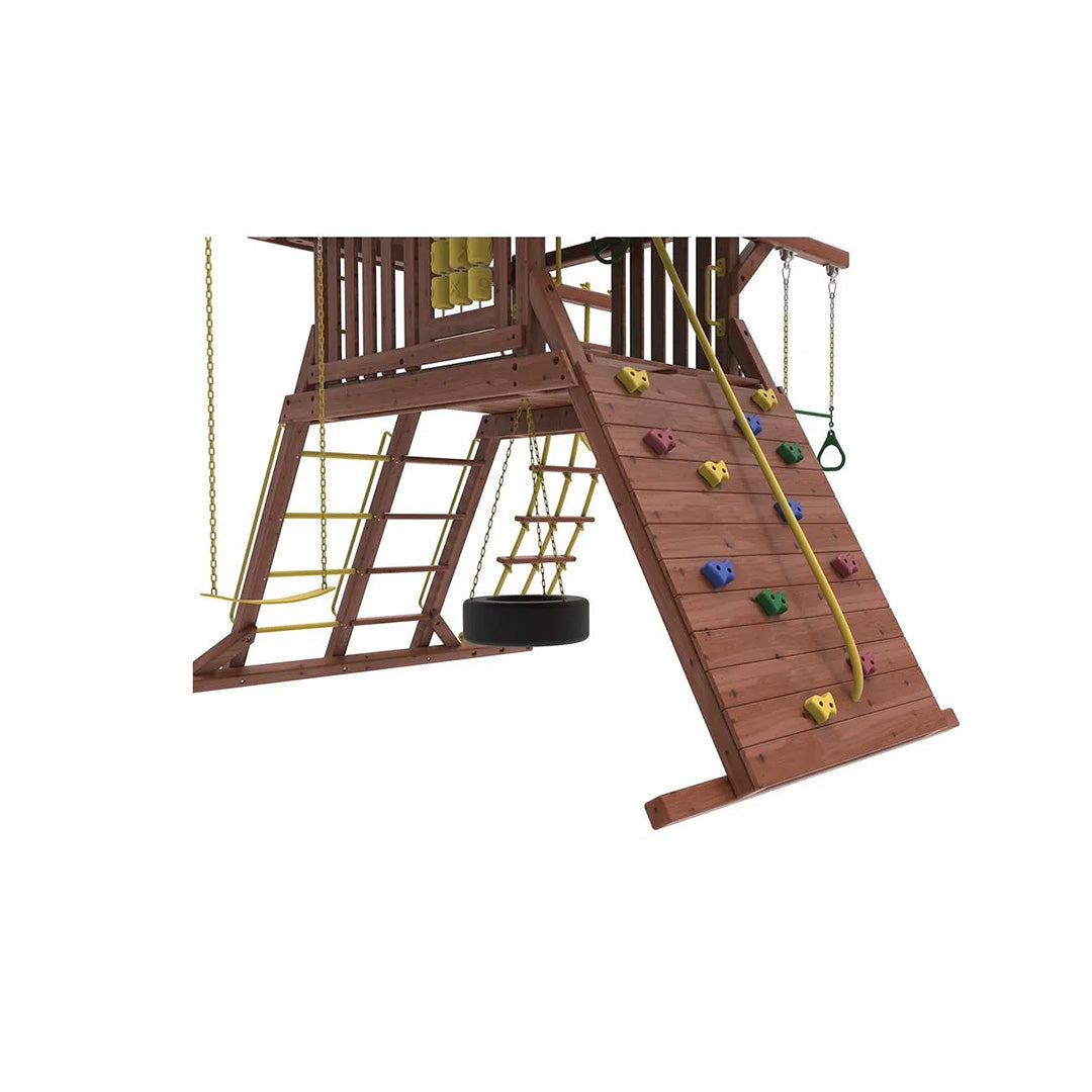 Kiddoro Discovery Den Swing Set | Wooden Outdoor Playground with Tire Swing