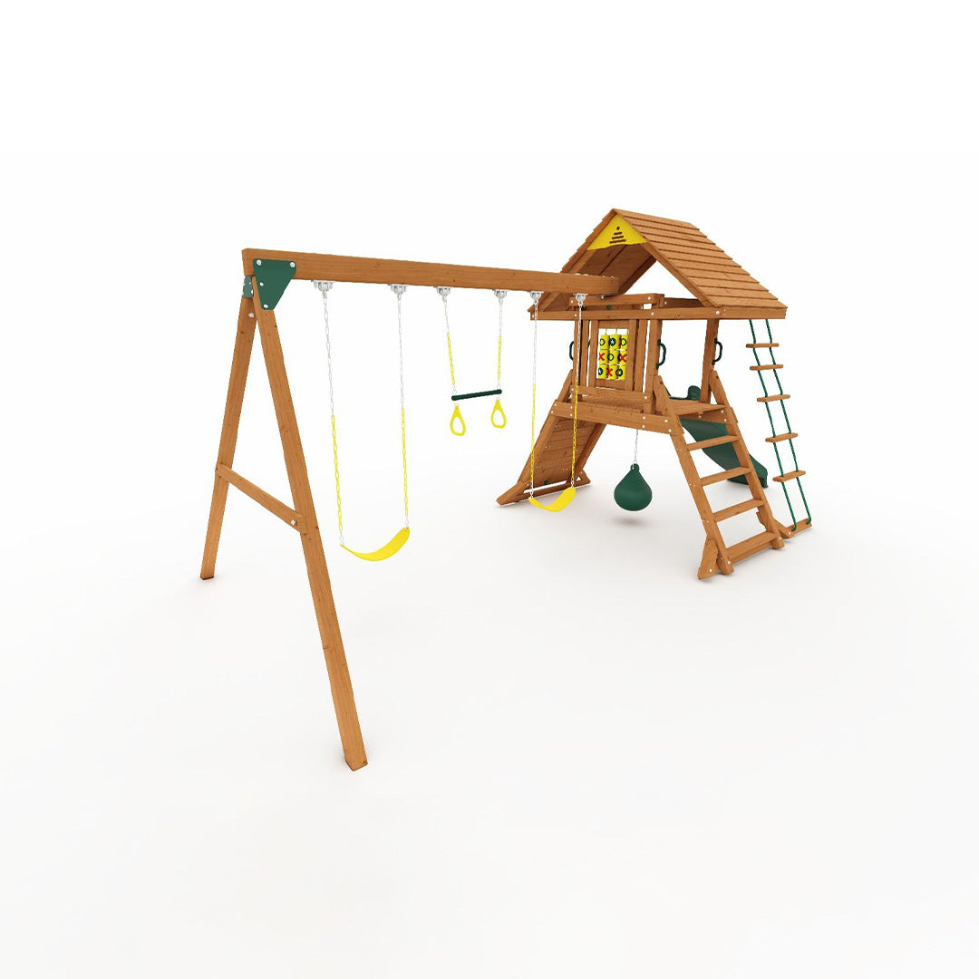 Kiddoro Hill Top Heights Swing Set | Premium Wooden Outdoor Playground with Punching Bag