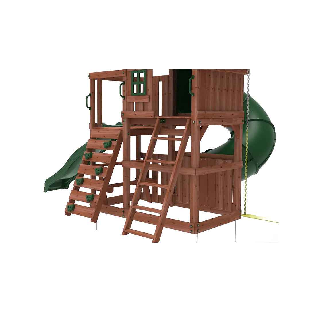 Kiddoro Little Heroes HQ Swing Set | Wooden Outdoor Playground with Tube Slide Swing Dubai 