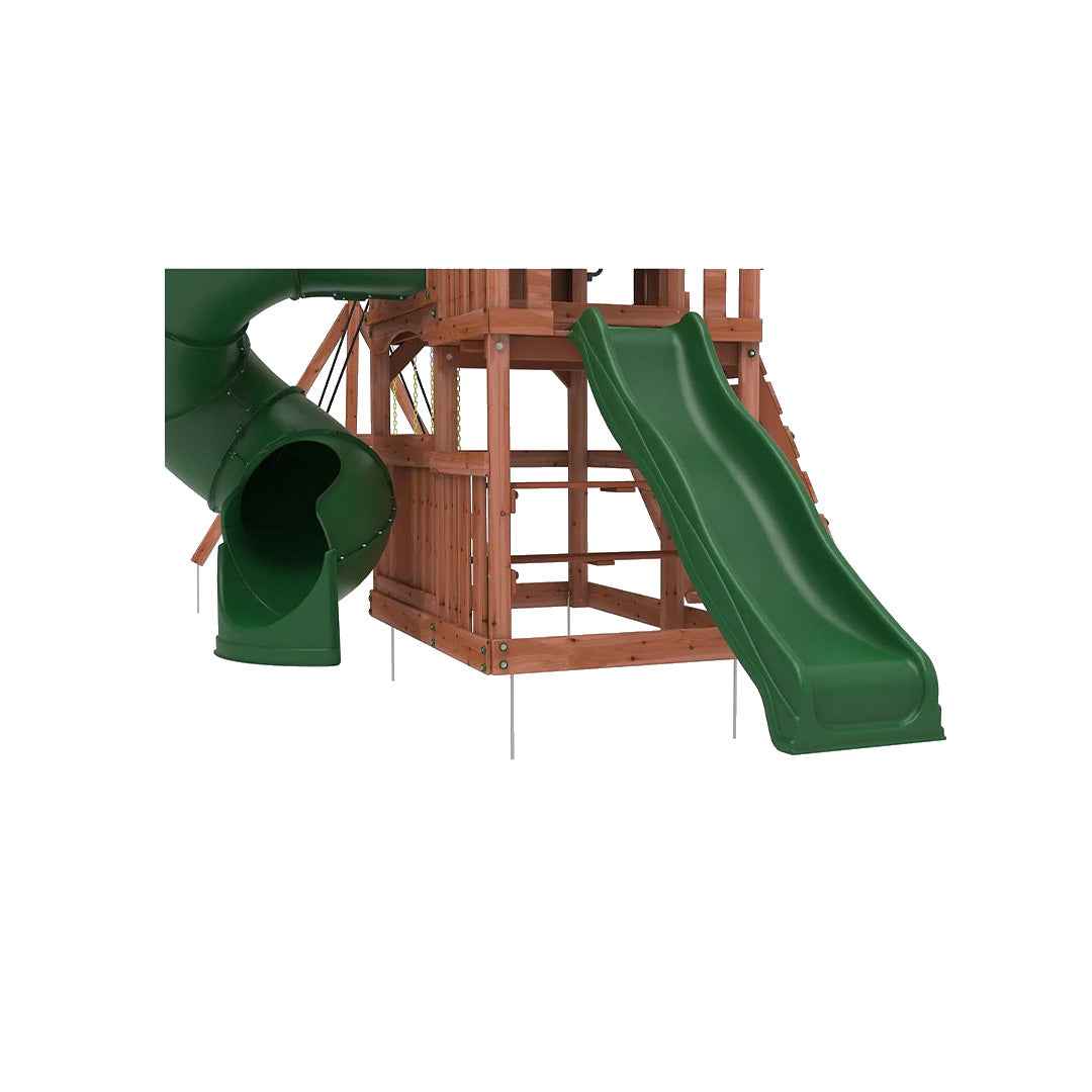 Kiddoro Little Heroes HQ Swing Set | Wooden Outdoor Playground with Tube Slide