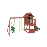 Kiddoro Playful Peaks Swing Set | Wooden Treehouse Outdoor Playground