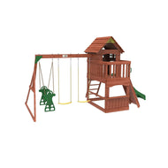 Kiddoro Playful Peaks Swing Set | Wooden Treehouse Outdoor Playground
