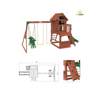 Kiddoro Playful Peaks Swing Set | Wooden Treehouse Outdoor Playground