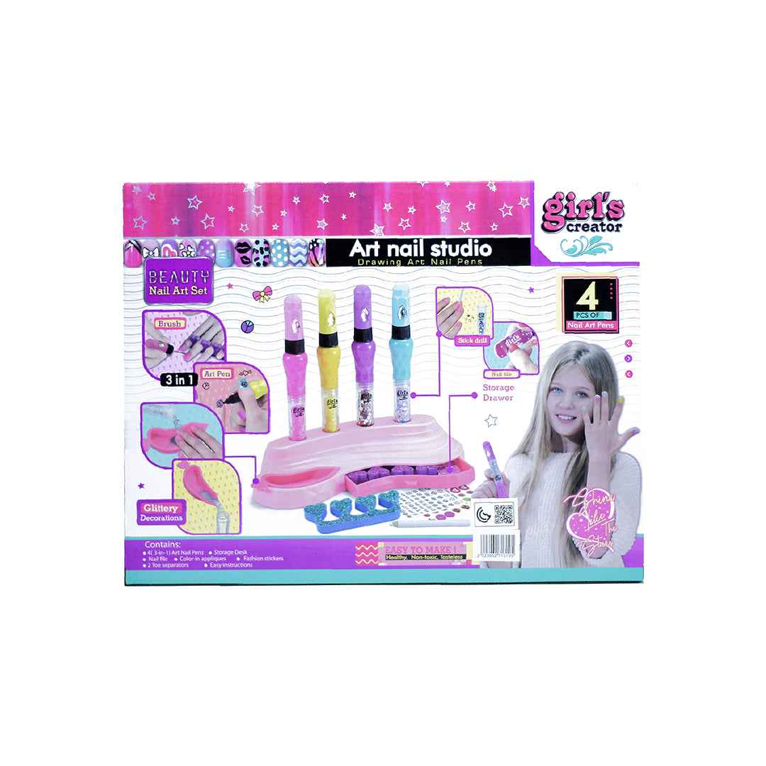 Kids Nail Art Studio Set with Nail Pens, Glitter, and Stickers