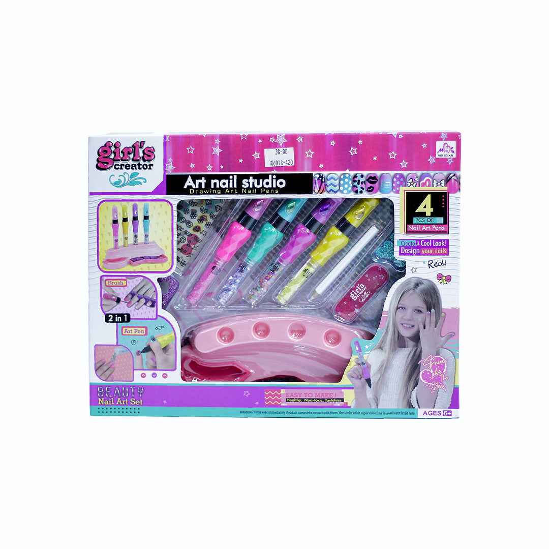Kids Nail Art Studio Set with Nail Pens, Glitter, and Stickers