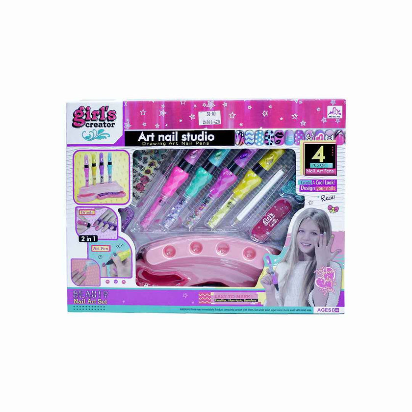 Kids Nail Art Studio Set with Nail Pens, Glitter, and Stickers