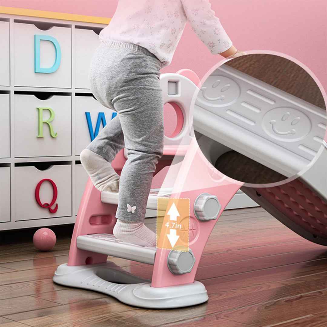 Kids Slide with Circle Game | Foldable Indoor Bear Pink Plastic Slide for Toddlers