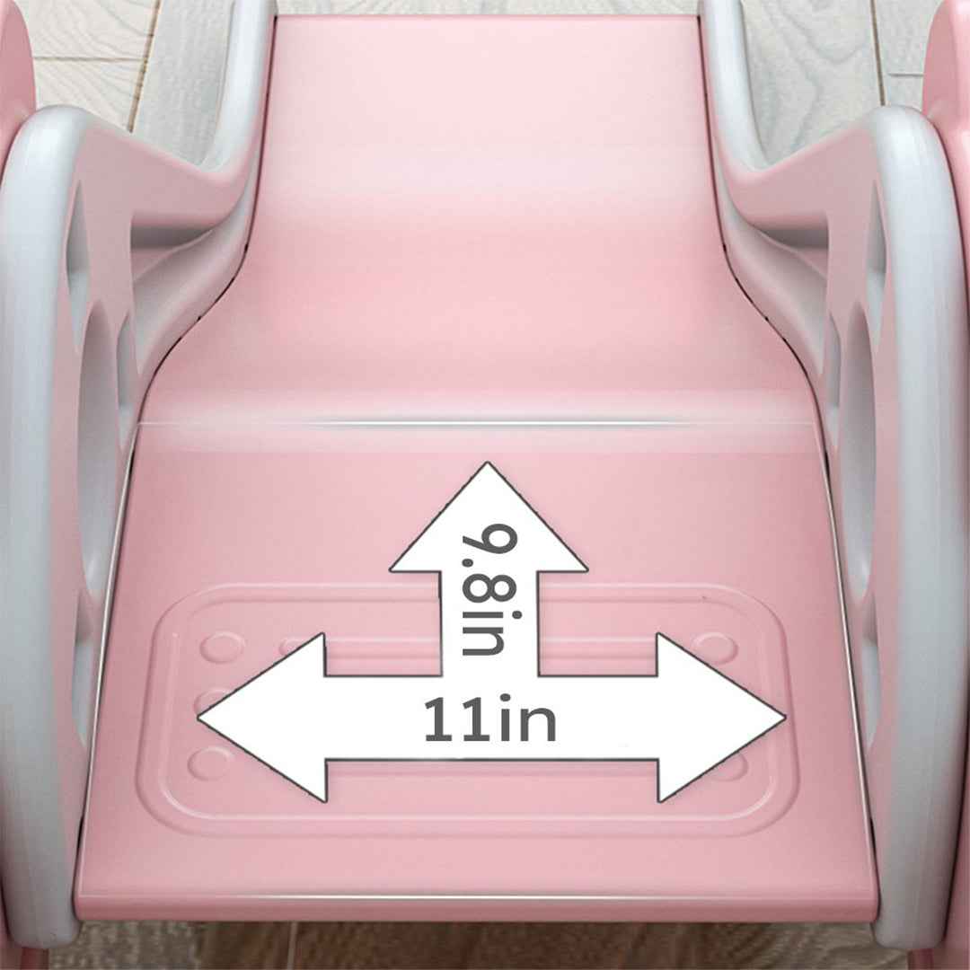 Kids Slide with Circle Game | Foldable Indoor Bear Pink Plastic Slide for Toddlers