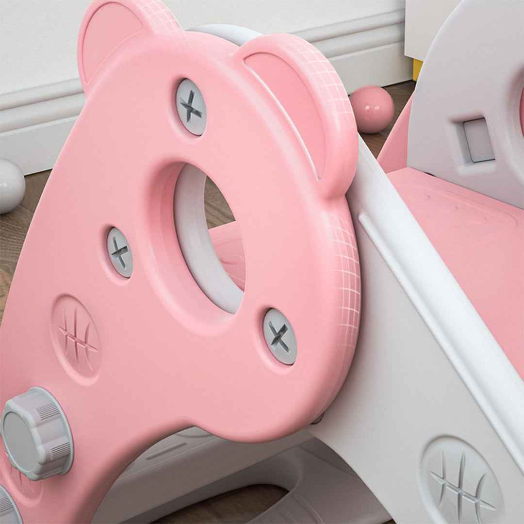 Kids Slide with Circle Game | Foldable Indoor Bear Pink Plastic Slide for Toddlers