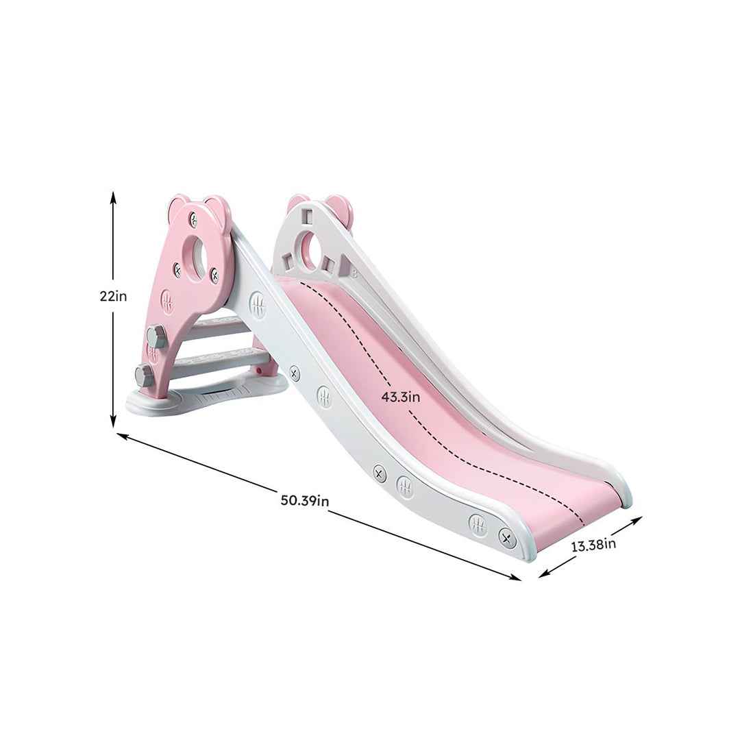 Kids Slide with Circle Game | Foldable Indoor Bear Pink Plastic Slide for Toddlers