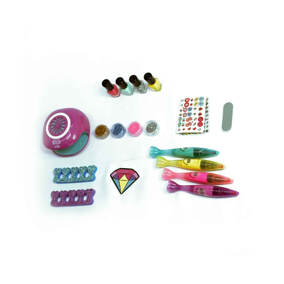 Large Nail Painting Set for Kids with Nail Pens, Glitter, Stickers & Dryer
